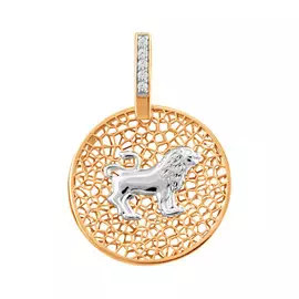 Подвеска "Лев" из красного и белого золота с фианитами 37-0028-17-65