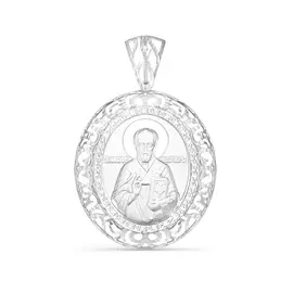 Подвеска Николай Чудотворец из серебра с фианитами с родированием с030533