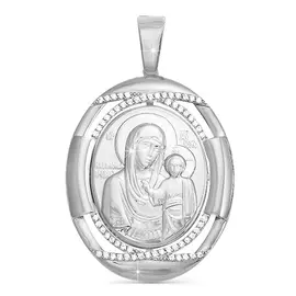 Подвеска Казанская Икона Божией Матери из серебра с фианитами с родированием с030867