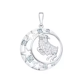 Подвеска "Овен" из серебра с фианитами с родированием 94030086