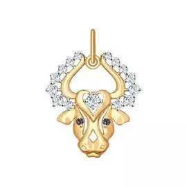 Подвеска "Телец" из красного золота с фианитами 035124