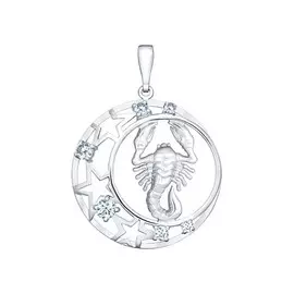 Подвеска "Скорпион" из серебра с фианитами с родированием 94030093