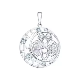 Подвеска "Близнецы" из серебра с фианитами с родированием 94030088