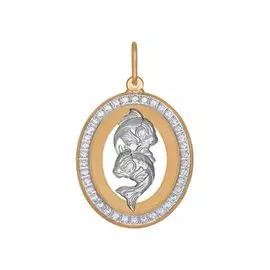 Подвеска "Рыбы" из красного и белого золота с фианитами 033548