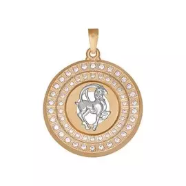 Подвеска "Козерог" из красного золота с фианитами 032589