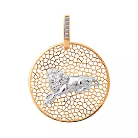 Подвеска «Лев» из красного и белого золота с фианитами 37-0027-17-65