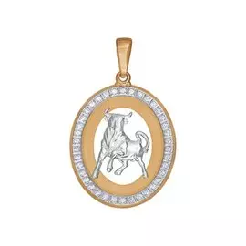 Подвеска "Телец" из красного и белого золота с фианитами 033157
