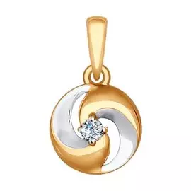 Подвеска из красного и белого золота с фианитом 034993