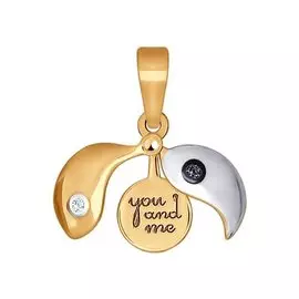 Подвеска из красного и белого золота с фианитами 034965