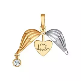 Подвеска из красного и белого золота с фианитом 034966