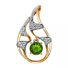 Подвеска из красного золота с хризолитом и фианитами 731093