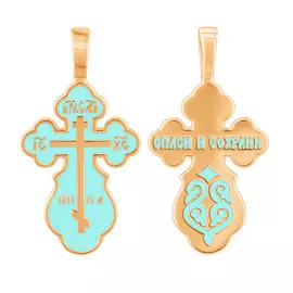 Нательный крест из красного золота с голубой эмаль 30-0872-11-82