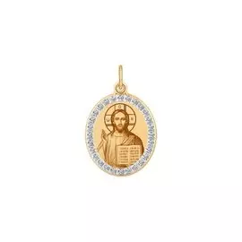 Подвеска из красного и белого золота с фианитами и эмалью 103445