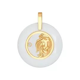 Подвеска "Лев" из красного золота с фианитом 034983