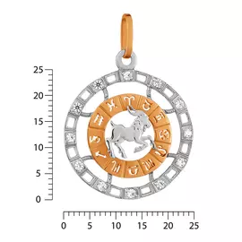 Подвеска "Козерог" из красного и белого золота с фианитами 75088