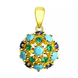 Подвеска из серебра с наноситаллами и фианитами с родированием 93030365