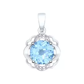 Подвеска из серебра с топазом свисс и фианитами с родированием 92030542