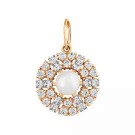 Подвеска из красного золота с жемчугом и фианитами 31-0474-11-06