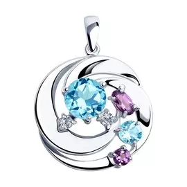 Подвеска из серебра с аметистами, топазами и фианитами с родированием 92030576