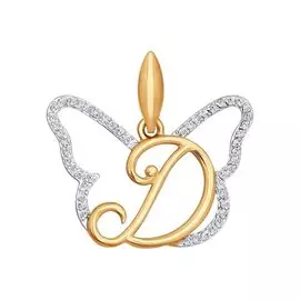 Подвеска "Буква Д" из красного золота с фианитами 034687