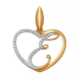 Подвеска "Буква Е" из красного и белого золота с фианитами 034653