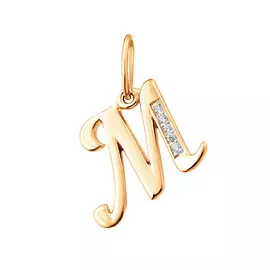 Подвеска «Буква М» из красного золота с фианитами 31-1061-11-01