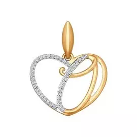 Подвеска "Буква О" из красного и белого золота с фианитами 034660