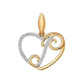 Подвеска "Буква Р" из красного золота с фианитами 034662