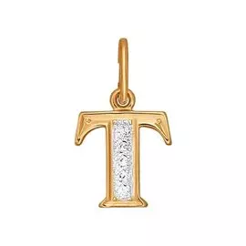 Подвеска "Буква Т" из красного золота с фианитами 031102