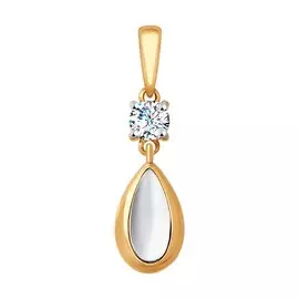 Подвеска из красного и белого золота с фианитом 035406