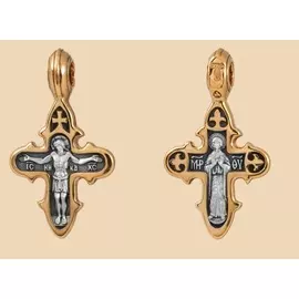 Подвеска из серебра Крест «РАСПЯТИЕ. БОЖИЯ МАТЕРЬ АССУНТА» с позолотой и чернением КС 060А