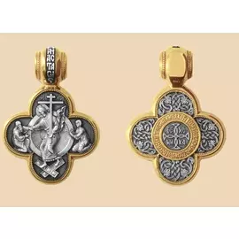 Подвеска из серебра Крест "Воскресение" с позолотой и чернением КС 015А