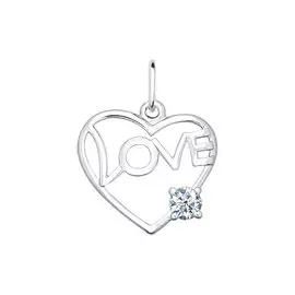 Подвеска из серебра с фианитом с родированием 94030675