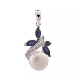Подвеска из серебра с жемчугом, сапфиром и фианитом с родированием ETP-001-P-WP