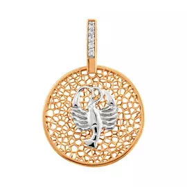 Подвеска "Рак" из красного и белого золота с фианитами 37-0028-17-64