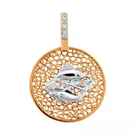 Подвеска "Рыбы" из красного и белого золота с фианитами 37-0028-17-72