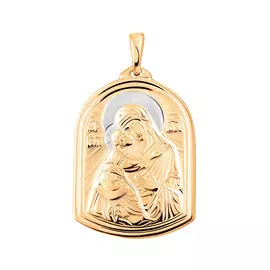Подвеска Владимирская Икона Божией Матери из красного золота с родированием 35-0440-10-00
