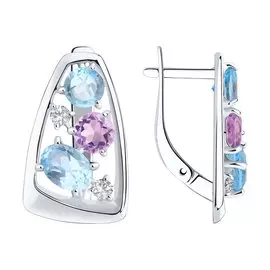 Серьги из серебра с аметистами, топазами и фианитами 94-320-00660-2
