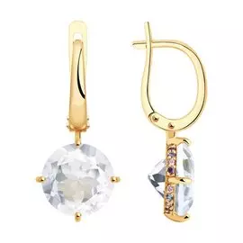 Серьги из красного золота с горным хрусталем и фианитами 727624