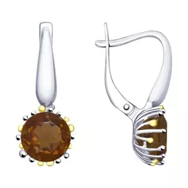 Серьги из серебра с раухтопазами с родированием 92021917