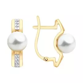 Серьги из красного золота с жемчугом и фианитами 792141