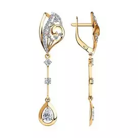 Серьги из красного и белого золота с фианитом 028984