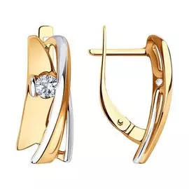 Серьги из красного и белого золота с фианитом 028916