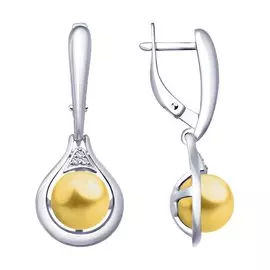 Серьги из серебра с жемчугом и фианитом 94023017