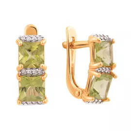 Серьги из красного золота с хризолитами и куб. цирконием с0952V63