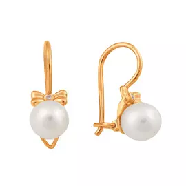 Серьги из красного золота с жемчугом и фианитами 002375-1610
