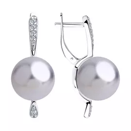 Серьги из серебра с жемчугом swarovski и фианитами с родированием 94023470