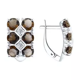 Серьги из серебра с раухтопазами и фианитами 94-320-00343-2