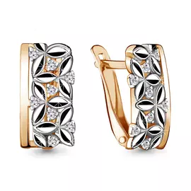 Серьги из красного и белого золота с фианитами 48182А