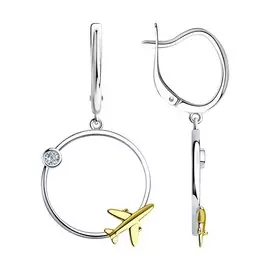 Серьги из серебра с фианитом с родированием 94024229